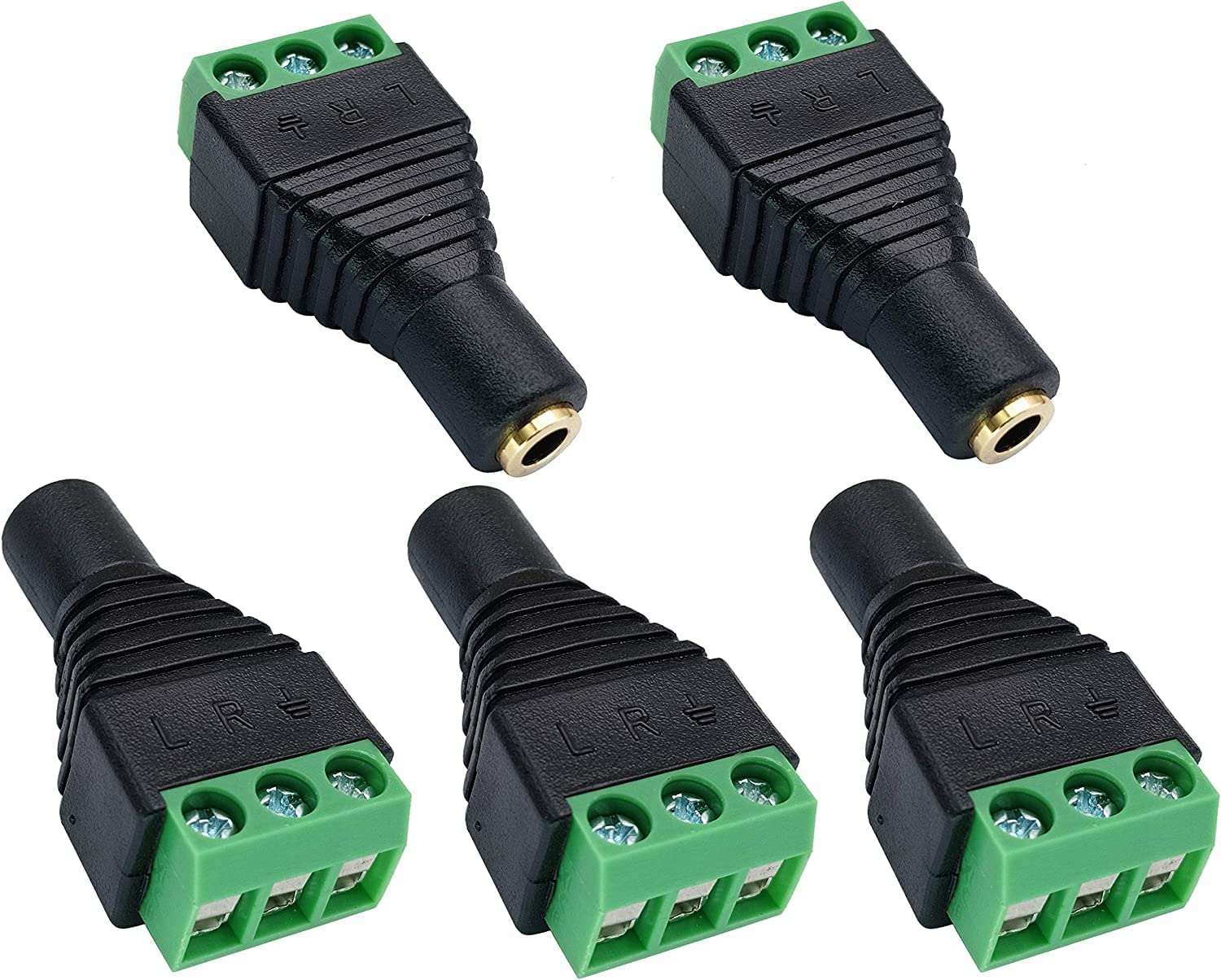 [ 5 Pieces Female ] 3 Pole 3.5mm Screw Terminal 3.5mm (1/8) Stereo Audio Female to 3 Pin Female Screw Terminal Double Track Headphone Balun Solderless Converter Adapter-image-40
