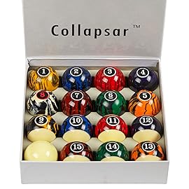 Collapsar Premium 2-1/4 Inch Regulation Size Billiard Balls Pool Ball Marble-Swirl Style AAA Grade Pool Balls Billiard Set (Several Style Available) (Black Marble with Art Number)