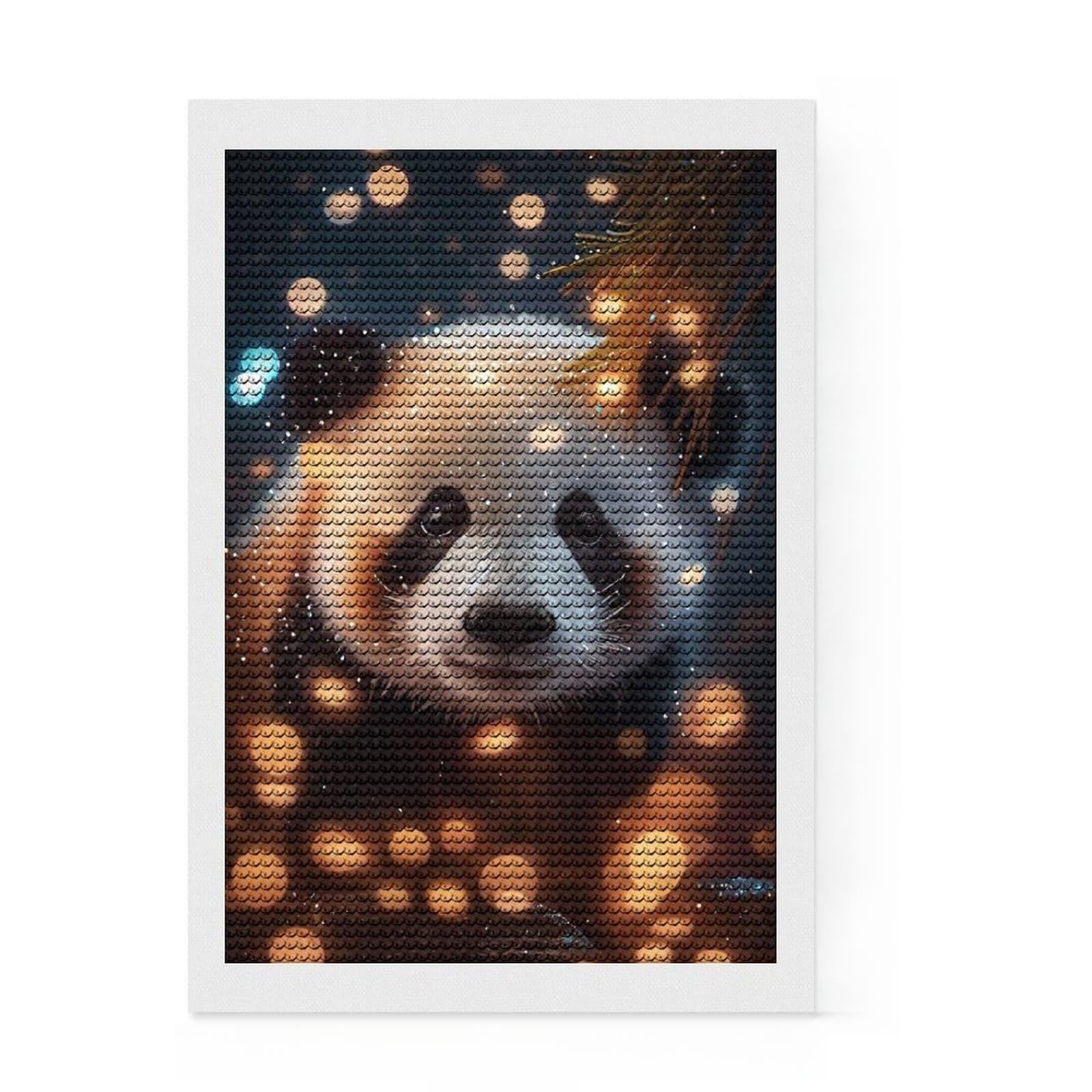 Junmoney Panda Lighting Round Drill Diamond Painting 8"x12", for Creative Relaxation, Full Kit Included, Boho Decor, Gift Idea