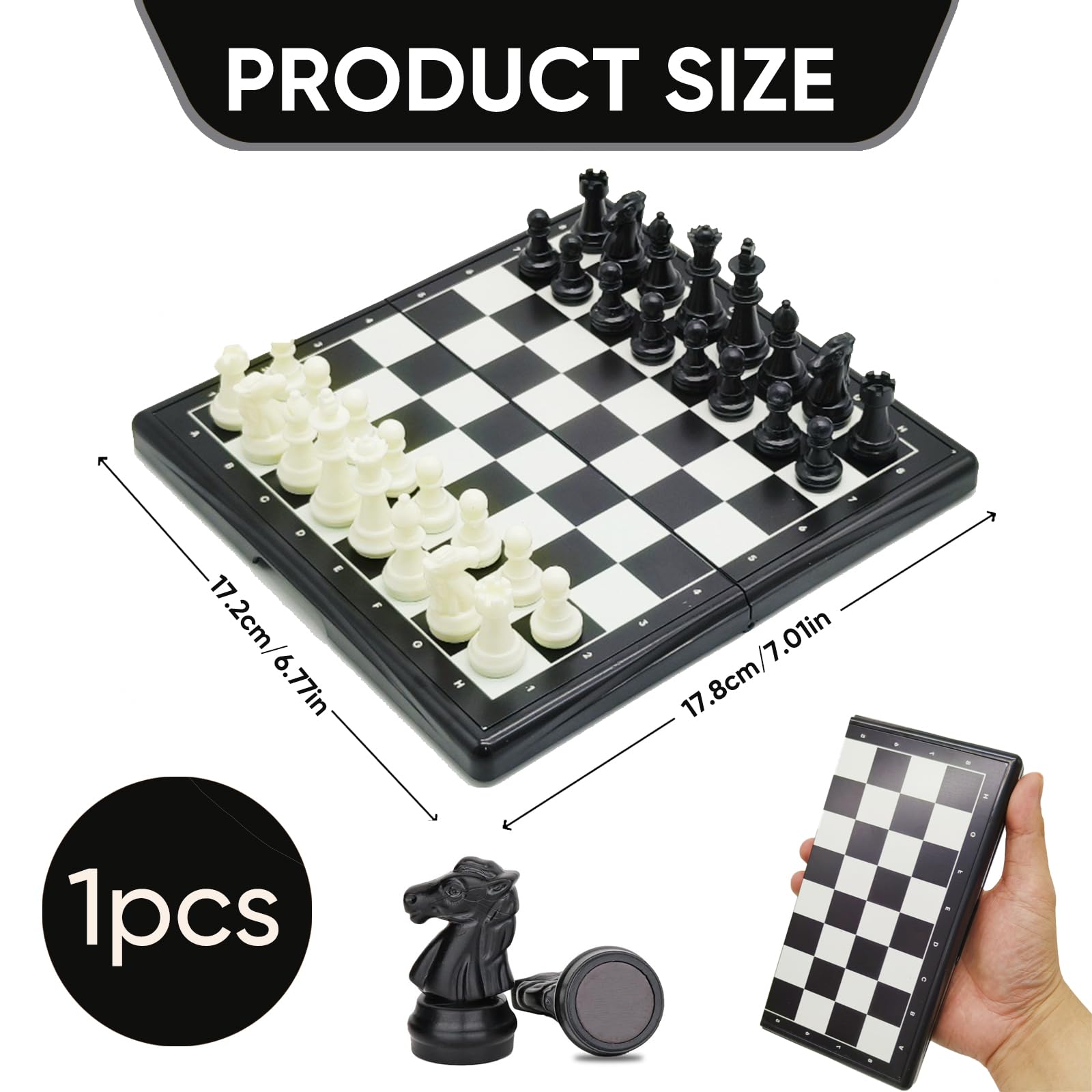 Mini Magnetic Chess Set - Portable Folding Chess Board for Adults - Travel Chess Set including Storage Case - Image 2