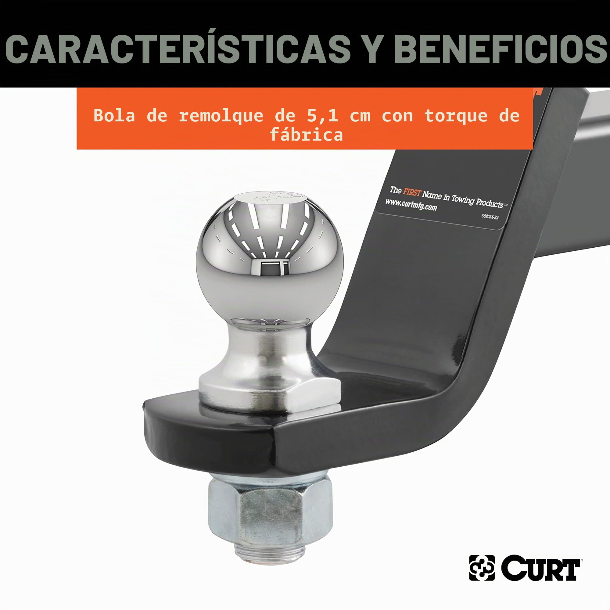 Curt 45056 - Soporte de Enganche de Remolque con Bola y Pin de 2 Pulgadas, se Adapta a Receptor de 2 Pulgadas, 7 Libras, caída de 4 Pulgadas