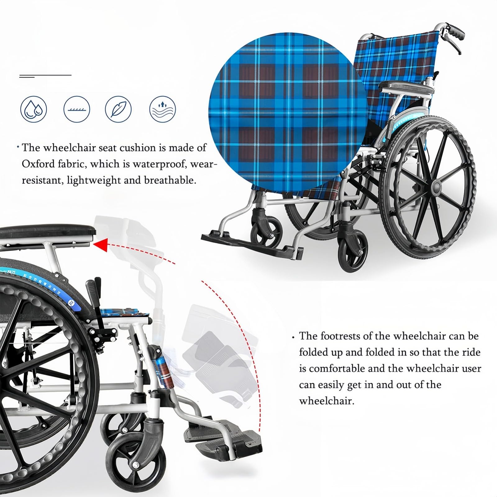 Silla de Ruedas Silla de Ruedas de Viaje Ligera de Aluminio Plegable, Sillas de Ruedas autopropulsadas Livianas para discapacitados y Personas Mayores A