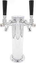 K&B Double Faucet Draft Beer Kegerator Tower 3" - Customizable (Chrome Self Closing Faucet, Standard Black Plastic Tap Handle)