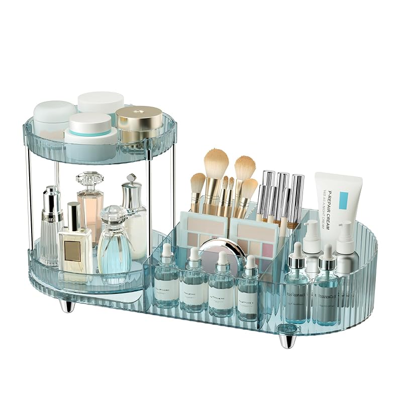 Organizador giratório para maquiagem Jywantful com 2 bandejas e 5 compartimentos, azul haze, 1 unidade