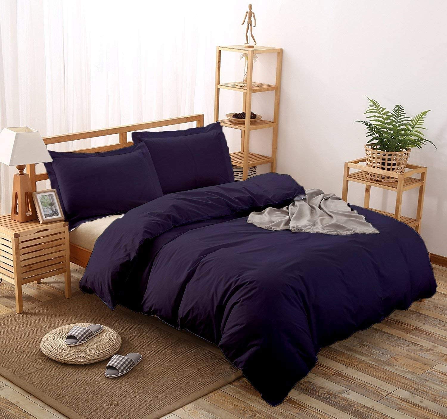 Parure de lit super king size bleu 650 fils pour des nuits fraîches
