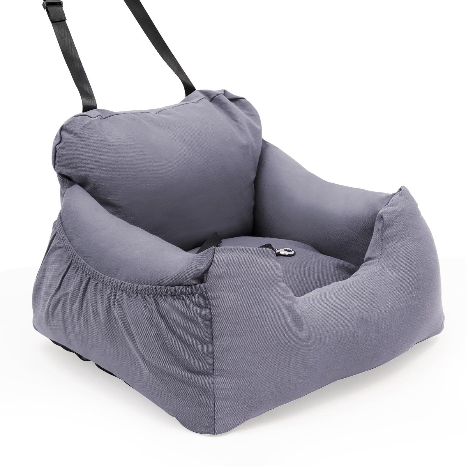 Dog Car Seat, Pet Booster Seat Bed for Small Medium Dogs, Comfy and Washable Pet Dog Car Bed with Pockets and Safety Belt for Dogs Under 40 lbs, Dog Car Travel Carrier Bed Easy Clean and Install