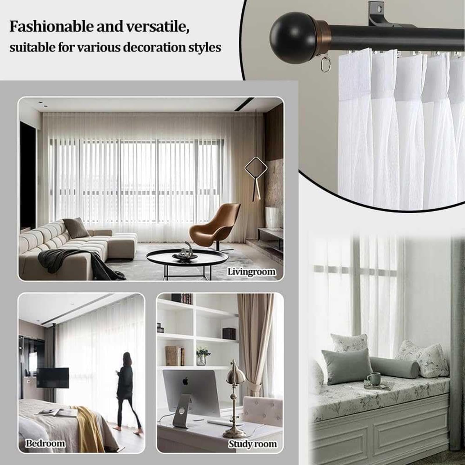 Tringle à rideaux double résistante - Tringle décorative pour baie vitrée, salon, balcon et décoration d'intérieur