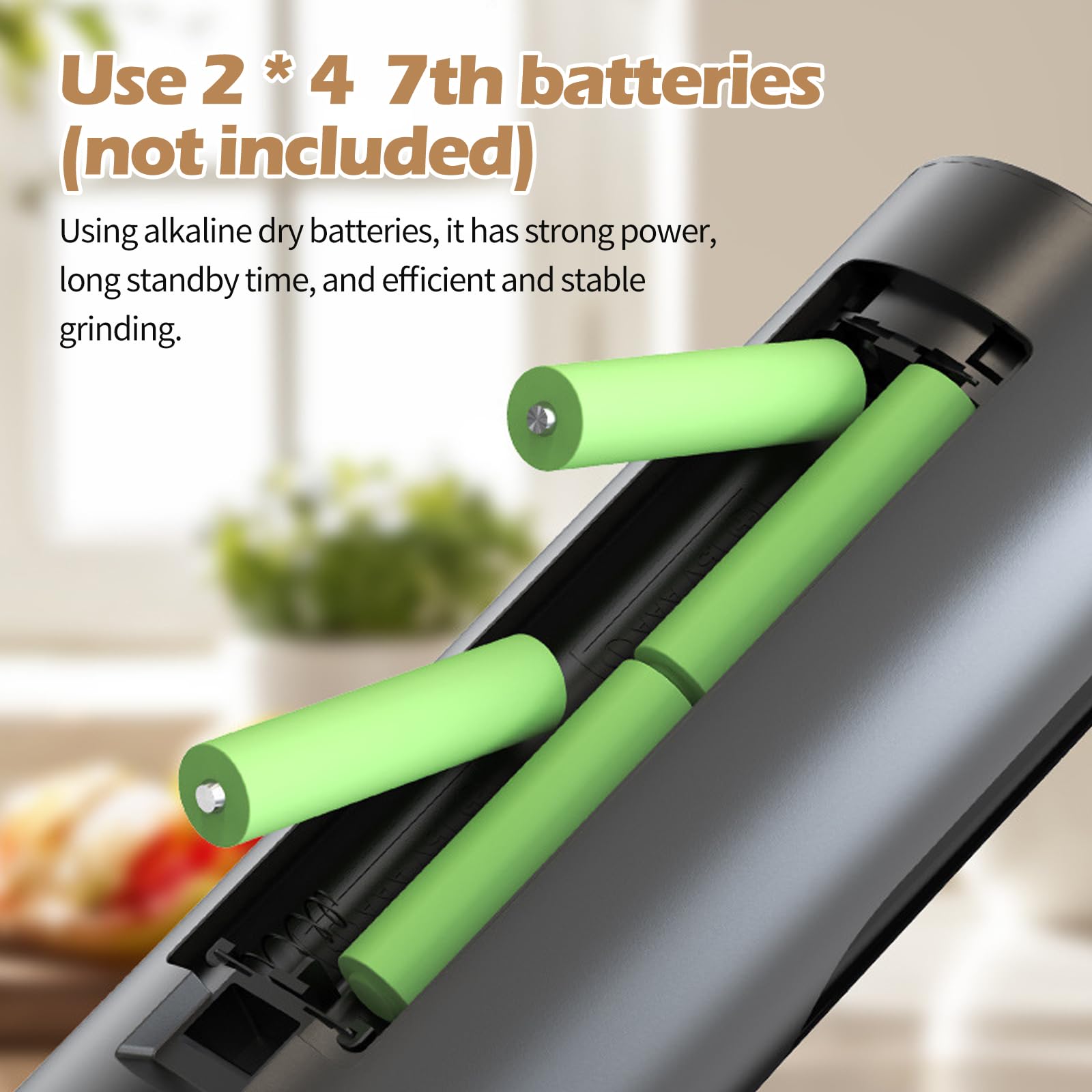 Elektrisches Salz- und Pfeffermühlen-Set mit Basis, automatische Pfeffermühlen mit 110 ml Behälter, externes verstellbares Grobheitsgewürzmühlen-Set, waschbarer Behälter für Küche/Picknick/Grill