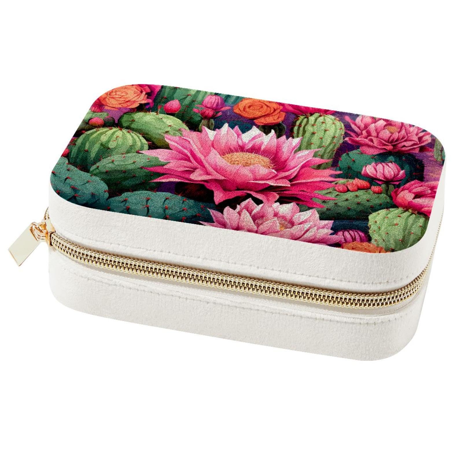 Boîte à bijoux portable motif cactus pour organiser vos vacances