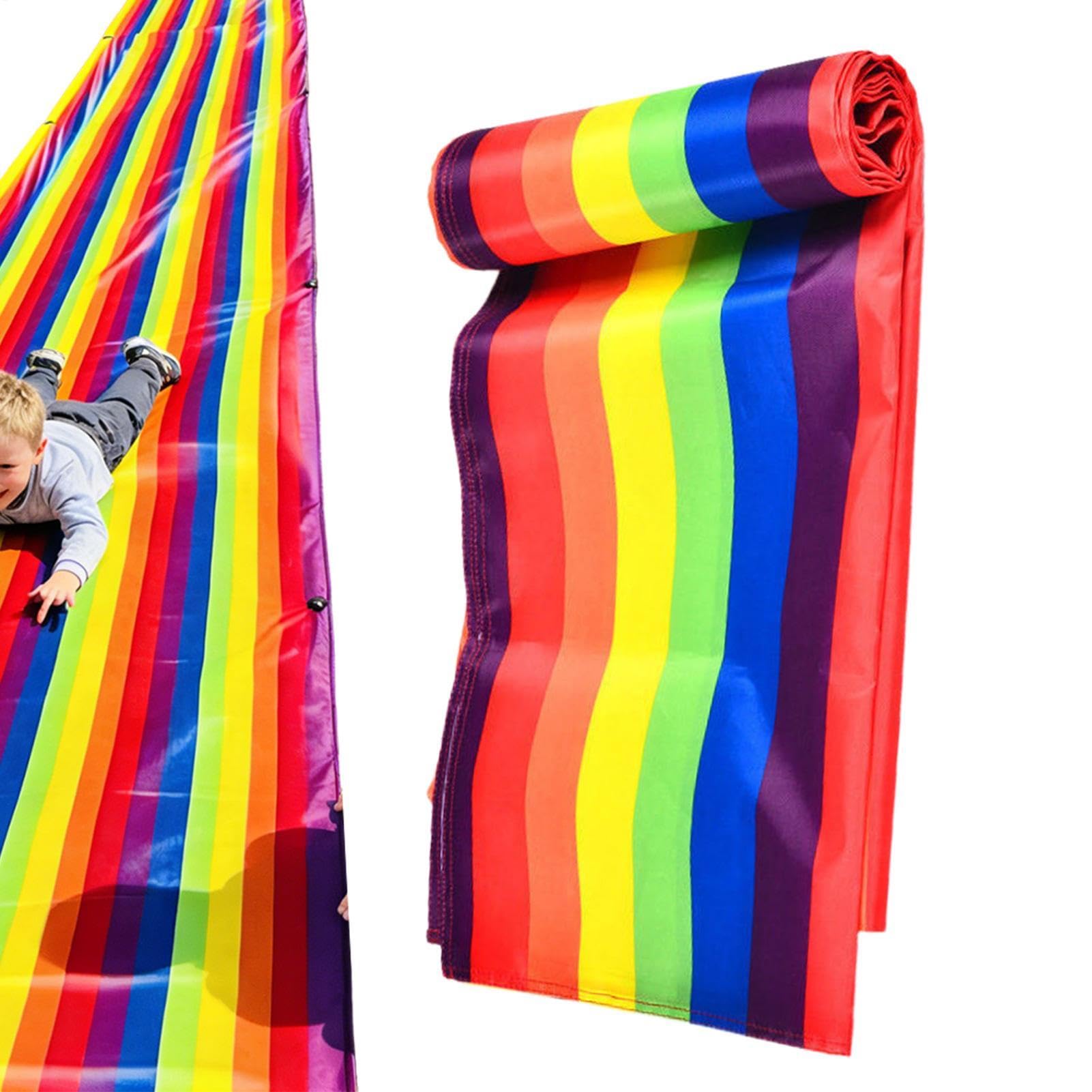 Long Lawn Slide, Rainbow Grass Slide Mat, Heavy Duty Water Slip Mat, Hill Water Sliding Tarpaulin for Adults Kids Party Summer Yard Outdoor Play Activities