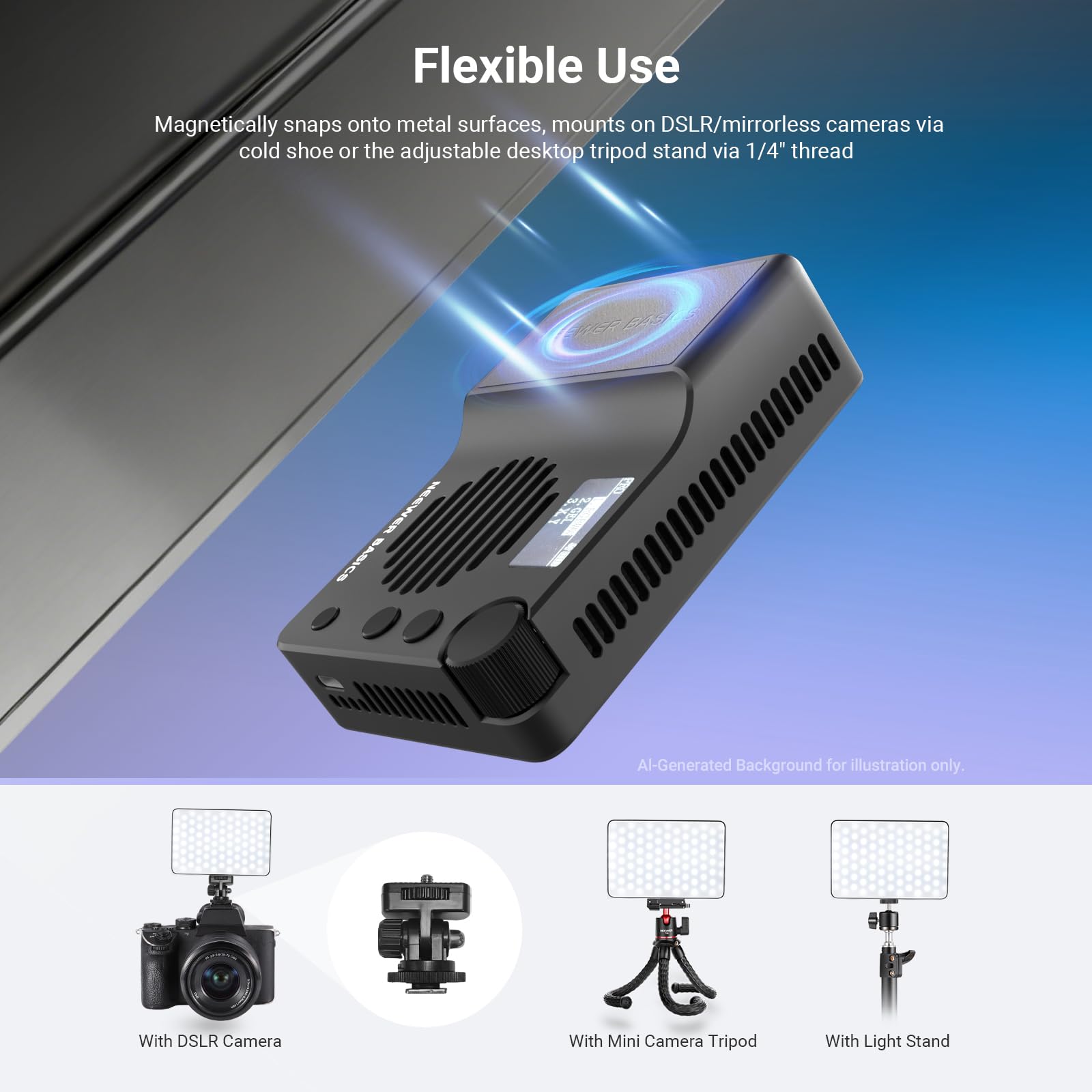 NEEWER BASICS BS40C Full RGB magnetyczna kamera wideo światło, tryb Boost 45 W, małe oświetlenie panelu LED 4800 lx/0,5 m CRI95+ 2500-10000 K 14 scen 5000 mAh do statywu DSLR Streaming Photography
