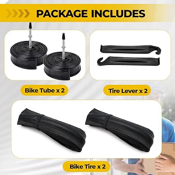 2-PCS 700C Bike Tyre 700x23C/700x25C/700x28C, Floding Puncture Proof Road Bike Tyres with 2 Inner Tubes Presta Valve & Tyre Levers Replacement Set for Road, Hybrid, Folding Bicycles