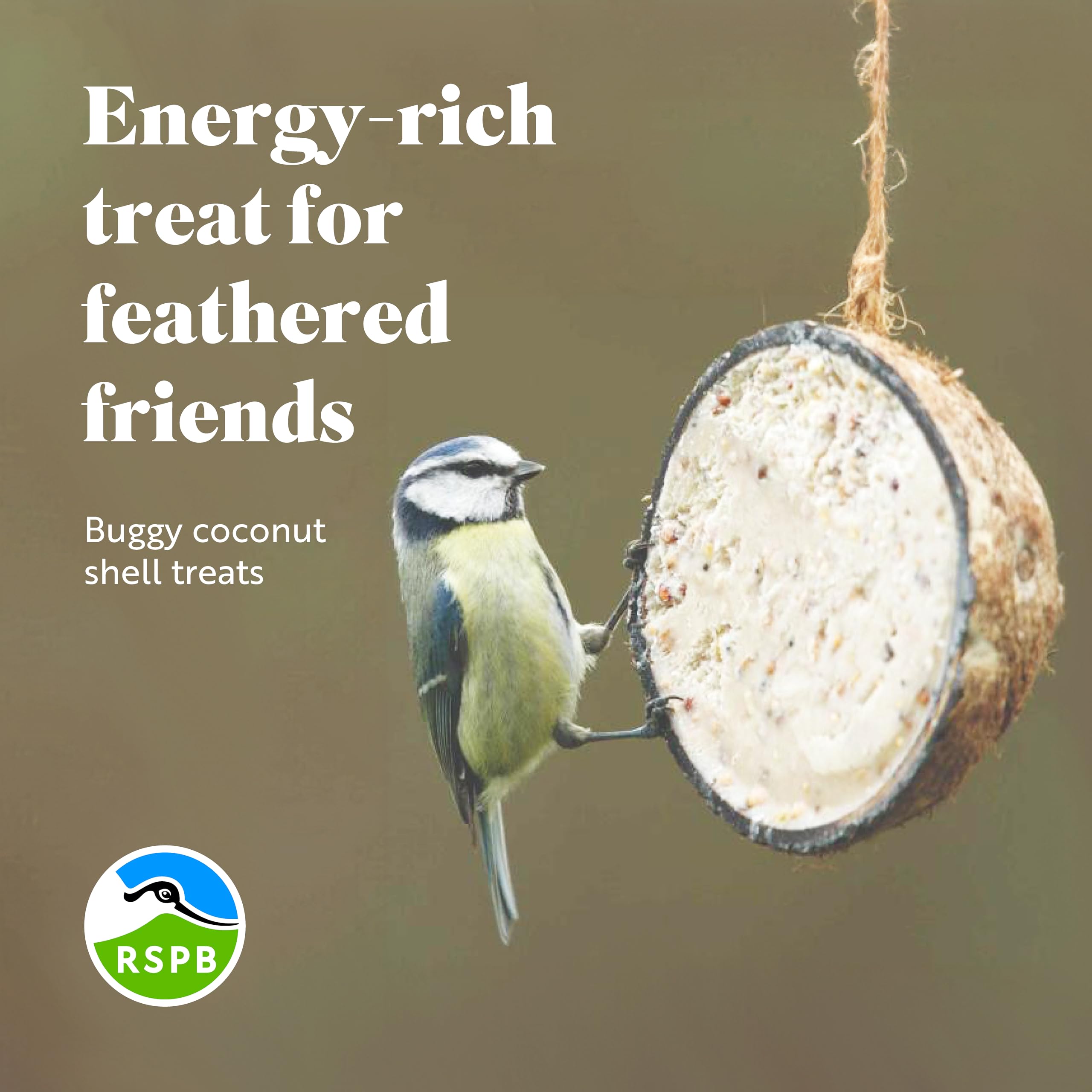 RSPB - Coconut Halves, Bird Food for Outside Birds, Wild Food with Suet, Dried Mealworms, Seeds, and Cereals, High Energy, Filled in the UK, Suitable for Year-Round Feeding (10 x 320g) — view 2