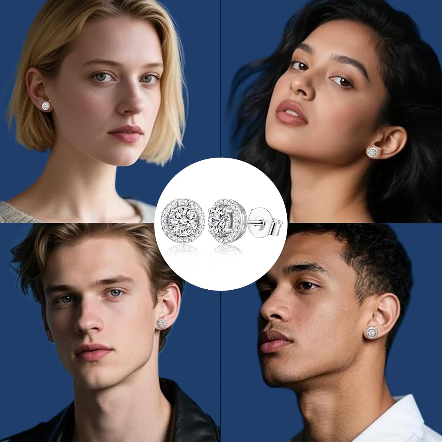 Moissanite Stud Earrings Women Men：Silver Hypoallergenic Screw Back Earrings Brilliant Engagement Gift - Image 6
