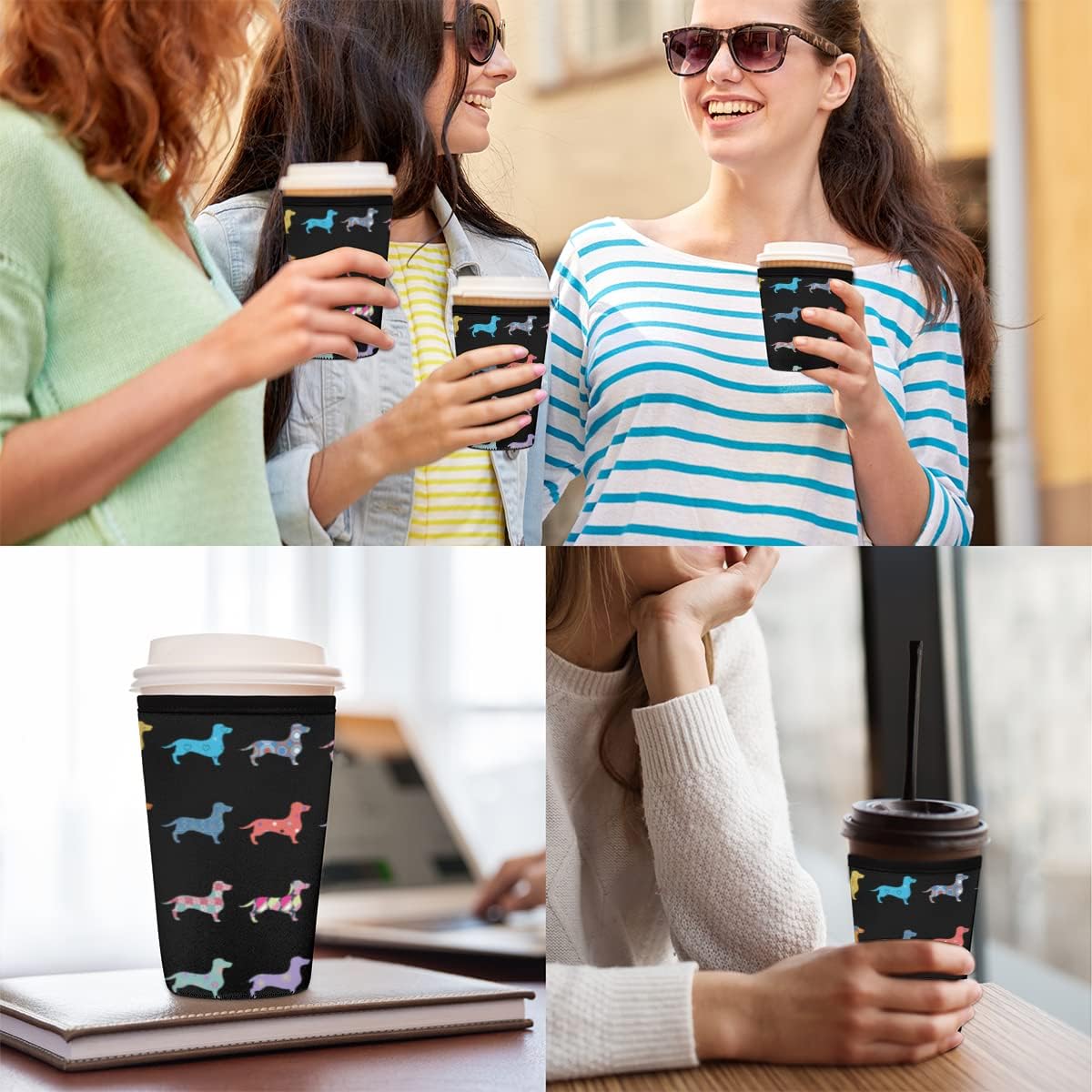 Funny Dachshund Dog Reusable Iced Coffee Sleeve, Decorative Dogs Insulator Sleeve for Cold Drinks Beverages Neoprene Cup Holder for Cold Drink Cups-(26-28oz) - Image 6