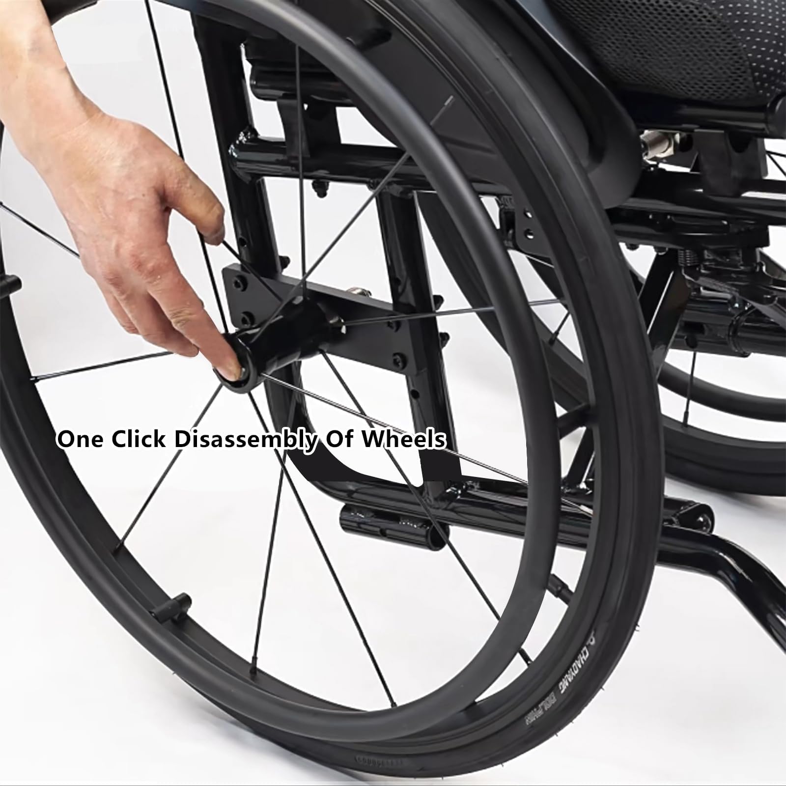 Sedia a rotelle pieghevole portatile con comodo schienale, sedia a rotelle manuale semovente in lega di alluminio, ruote antiribaltamento, deambulatore(40cm/15.7in)