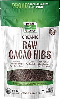 NOW Foods, Organic Raw Cacao Nibs, Rich, Pure Cacao Bean Bits, Dark Chocolate Flavor, Certified Non-GMO 8-Ounce (Packaging...