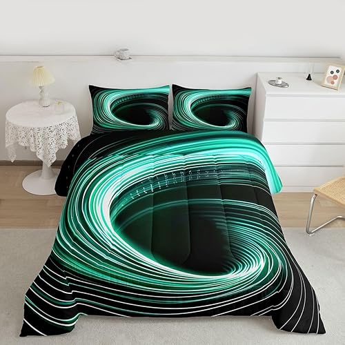 Miniatura 11 de Juego de edredón geométrico, color gris y blanco, diseño de rayas de arte abstracto, tamaño individual, para niños y niñas, edredón retro Multi