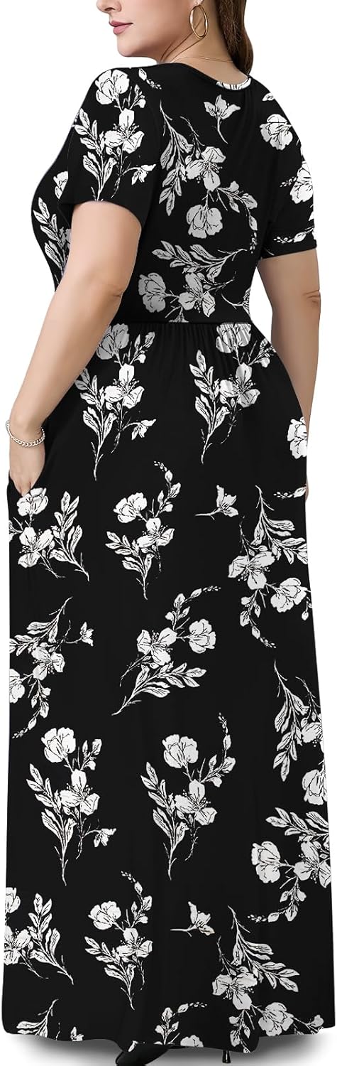 Plus Size Maxi Dresses for Women Summer Casual Short Sleeve Long Dress with Pockets 1X-5X - Image 3