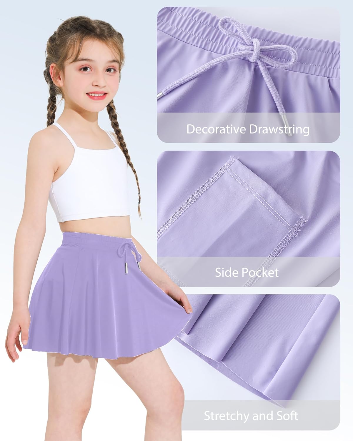 Girls Tennis Skirt Athletic Skort Butterfly Flowy Skorts for Kids Shorts with Pocket - Image 5