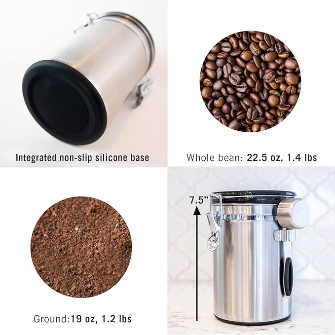 Bote Hermético de Acero Inoxidable para Café con Etiqueta de Fecha y Cuchara, 1.8L miniatura 7