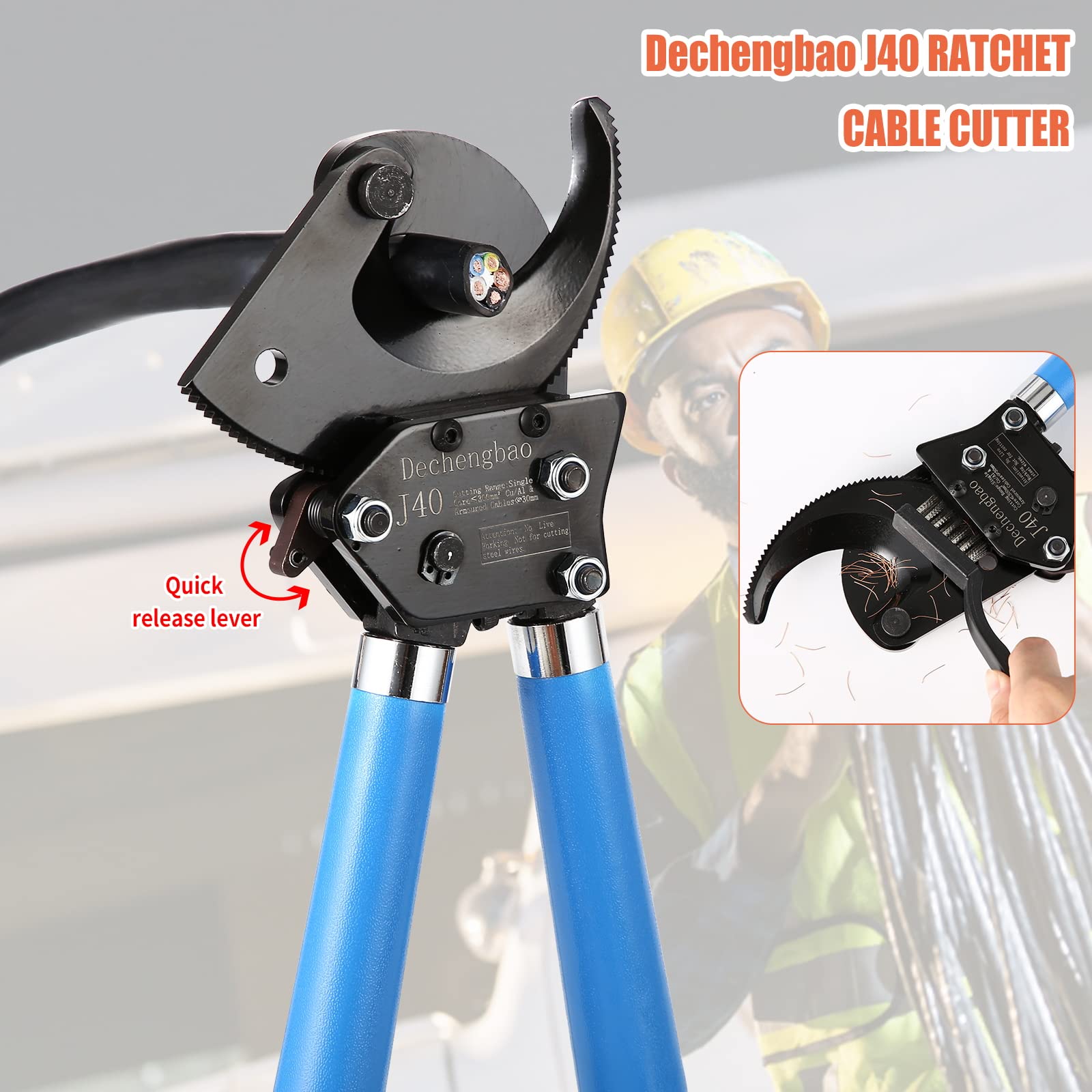 J40 - Cortador de alambre de alta resistencia para cable de cobre de aluminio de hasta 400 mm², cortadores de cables de trinquete