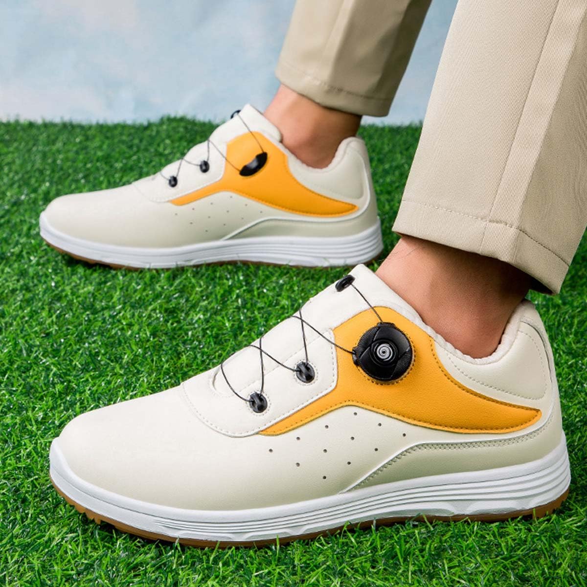 Zapatillas de Golf para Hombre sin Clavos | Impermeables y Antideslizantes, cómodos, botón Giratorio, Extra Anchos