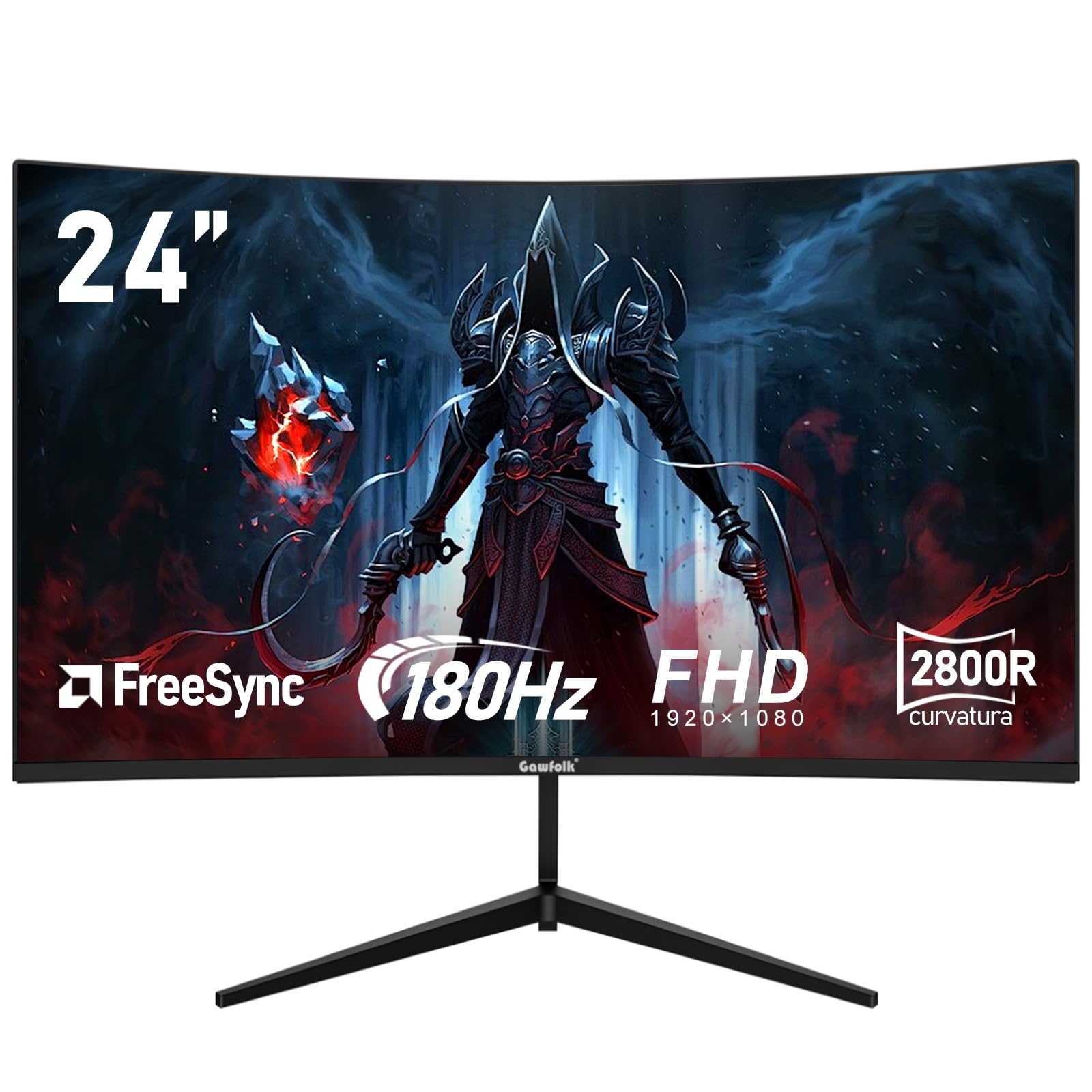 Gawfolk 24 pollici 180Hz monitor di gioco curvo, 100% sRGB,FHD 1080P screen,1ms,senza bordi, FreeSync, grandangolo 178°,HDMI,DisplayPort, VESA 75 * 75mm - nero