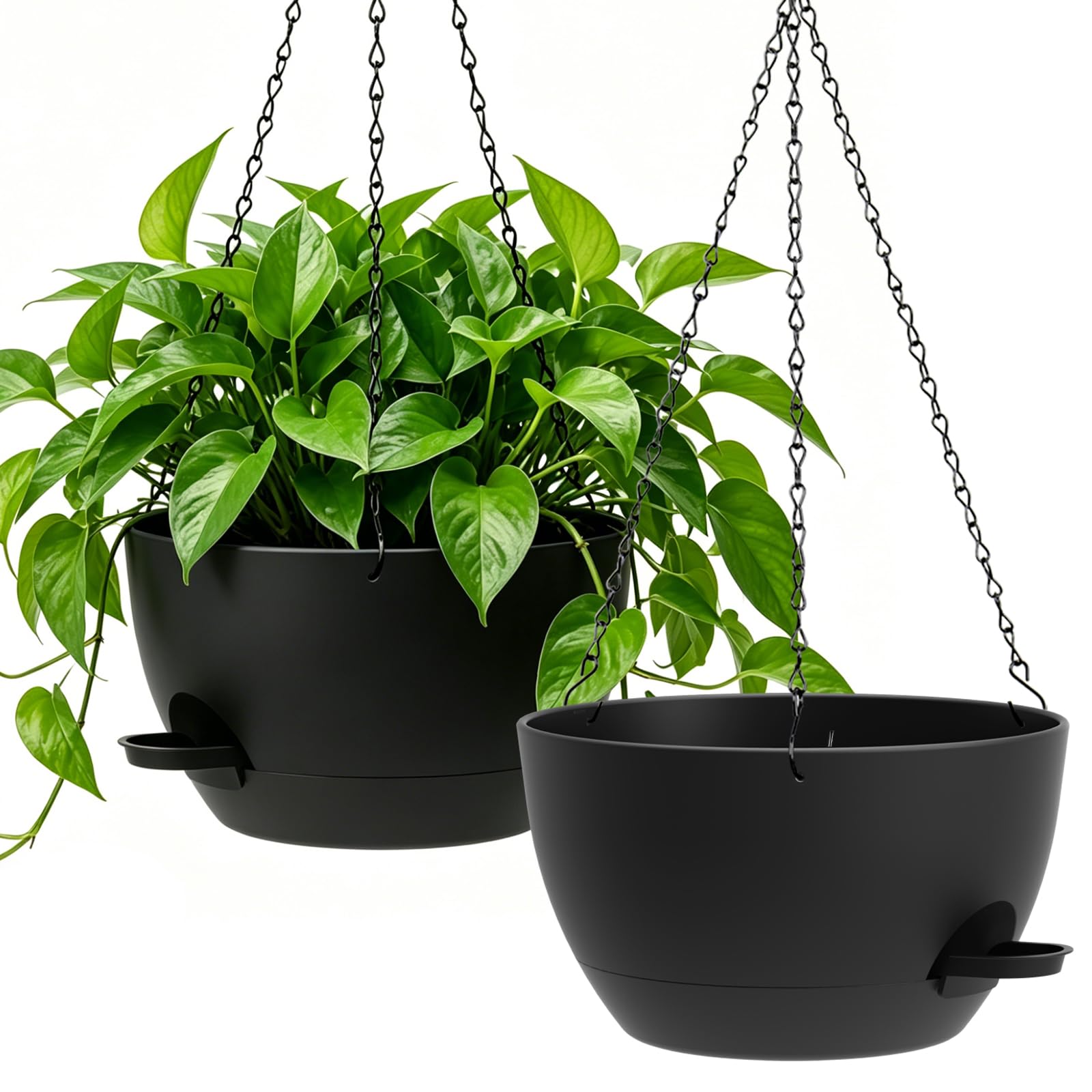 WSMKSZ 33cm Selbstbewässernde Hängende Blumenampel, 2er-Set Blumentopf Hängend Innen & Außen, Hängeblumentöpfe mit Drainage für Balkon, Wohnzimmer, Küche