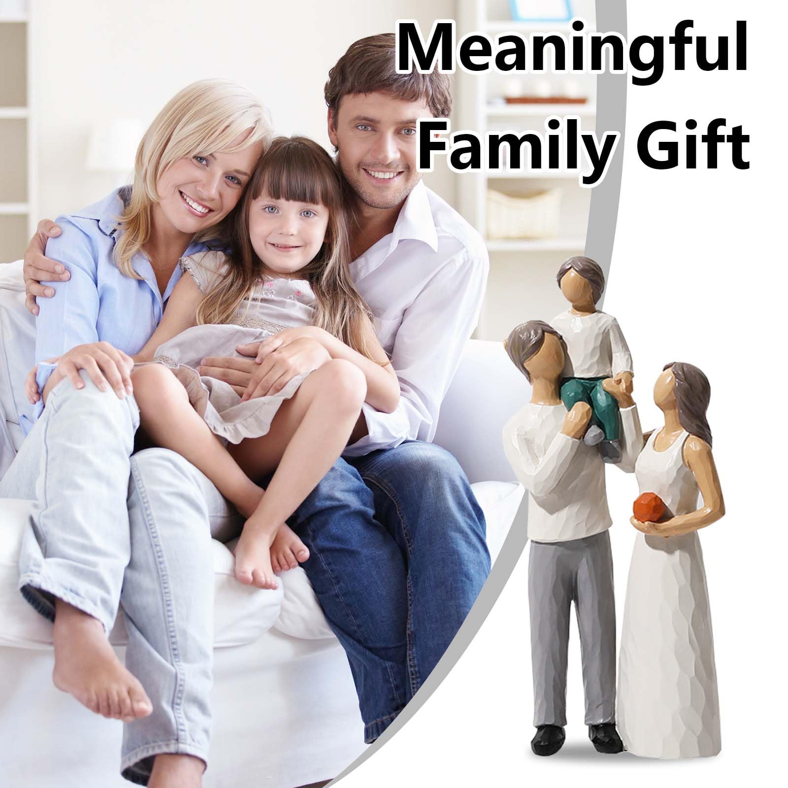 Scultura Di Famiglia In Legno E Resina - Figure Di 3 Genitori E Figlio - Statue Da Collezione Per La Decorazione Della Casa - Regalo Per Neonato