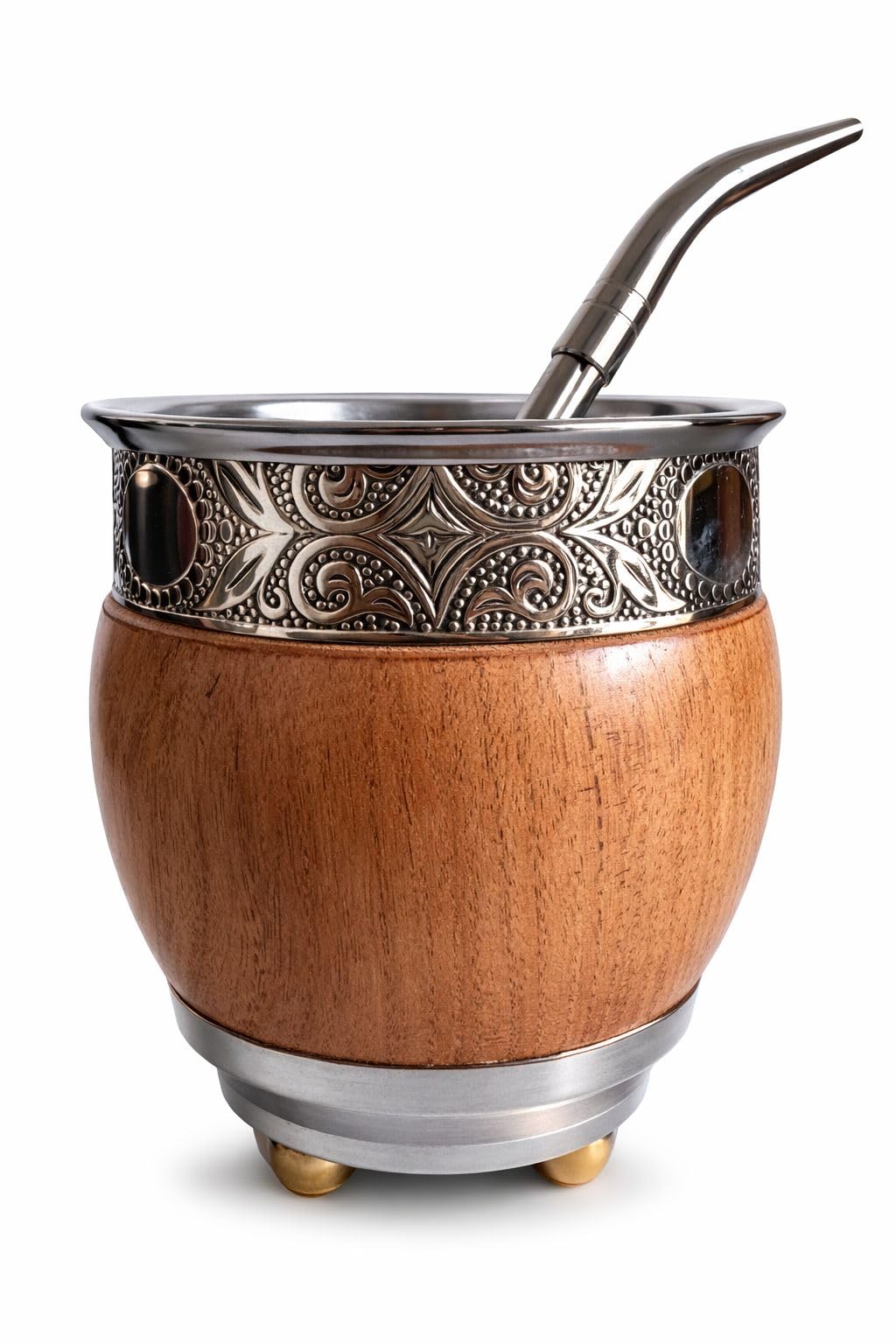 ALMA NATIVA - Mate Imperial Roma Algarrobo con Alpaca y Bronce – Modelo Premium - Kit con bombilla + yerbera