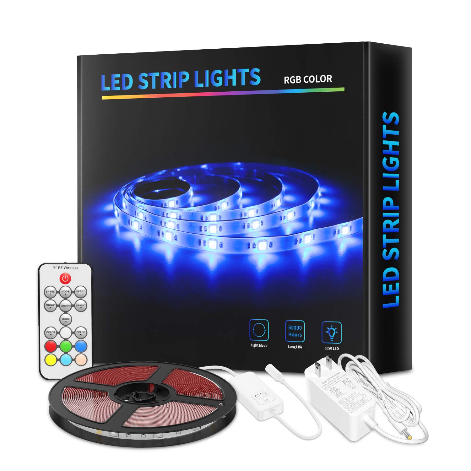 RGB Led Light Strips for Bedroom Dekala 16.4ft RGB 5050 Flexible Minger Led Strip Lights with RF Remote Controller Color Changing String Lights for Kitchen Cabinet Living Room Home Party Decorations