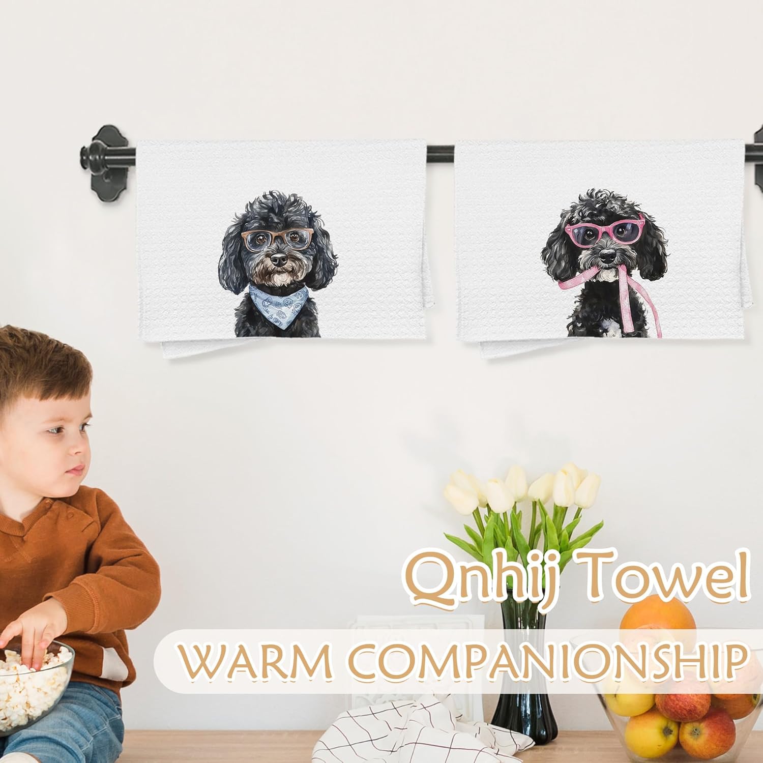 Black Poodle Gifts Kitchen Towels, Poodle Gifts for Women Dish Tea Towels for Kitchen Decor, Puppy Dog Lover Mom Gift Decorative Hand Towels for Bathroom, 16x24 Inch Set of 2 - Image 3