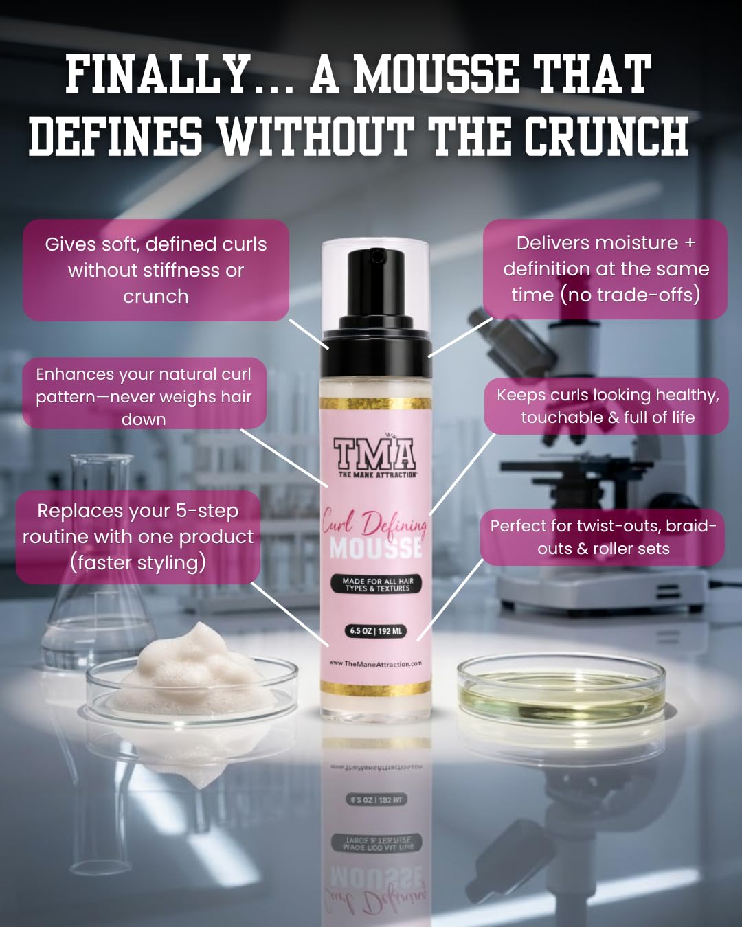 The Mane Attraction Curl Defining Mousse | ENHANCES & DEFINES CURLS, LIGHTWEIGHT HOLD, NO CRUNCH,FRIZZ CONTROL & SMOOTH FINISH, FLAKE-FREE FORMULA