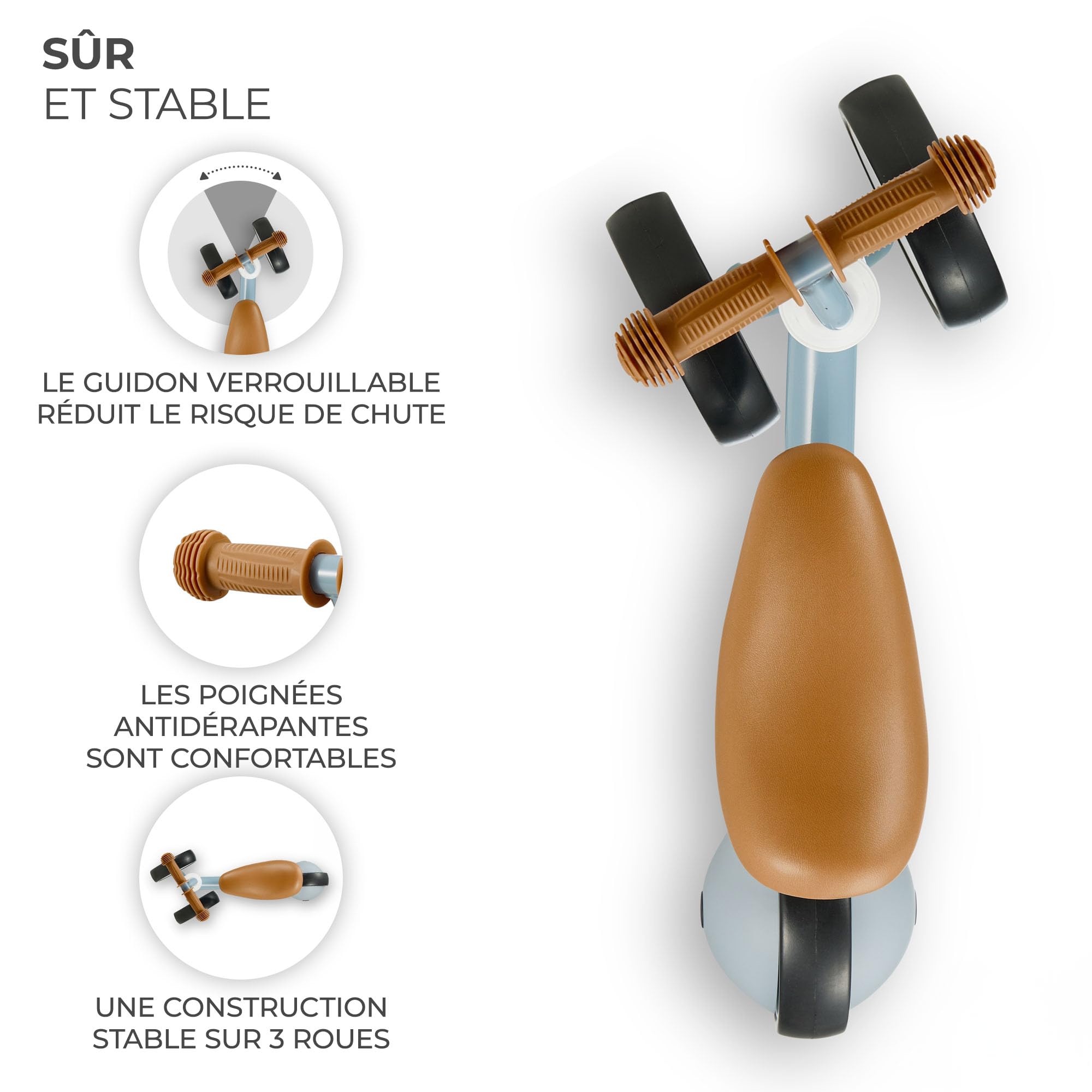 Kinderkraft Cutie Draisienne en Métal, Vélo 3-en-1, Vélo sans Pédales, Vélo Bébé, Siège Réglable (de 26 à 28 cm)., Sûr et Pratique, Poids léger, Trois Roues, 1 an à 15 kg, Bleu