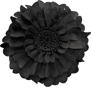 Contempo Lifestyles 13 Inch Black 3D Round Heart Floral Throw Pillow - Soft & Snuggly Suedette Polyester Fill - Decorative Accents, Gifts
