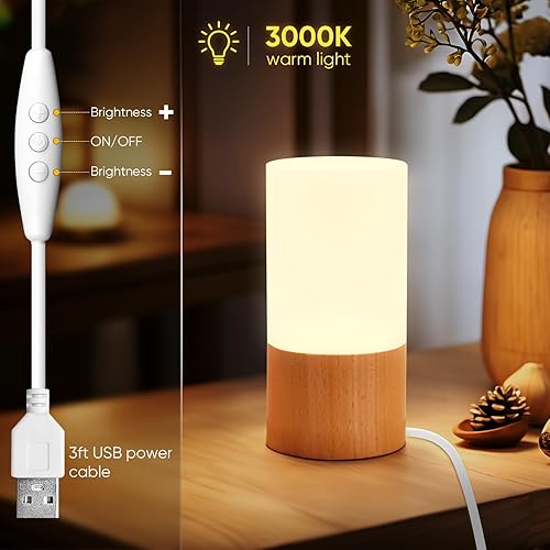 Miniatura 4 de Lámpara de mesa de madera LED pequeña, luz de noche de noche para dormitorio, iluminación LED regulable, decoración creativa para el hogar, casa