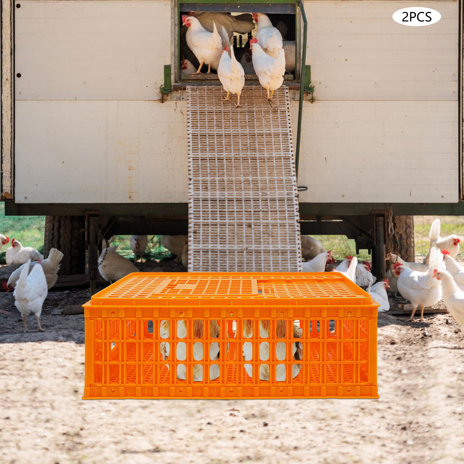 Transportín para aves de corral, 2 unidades, capacidad de carga de 200 kg, para pollo, pájaro, pato, ganso, 77 x 55 x 27 cm