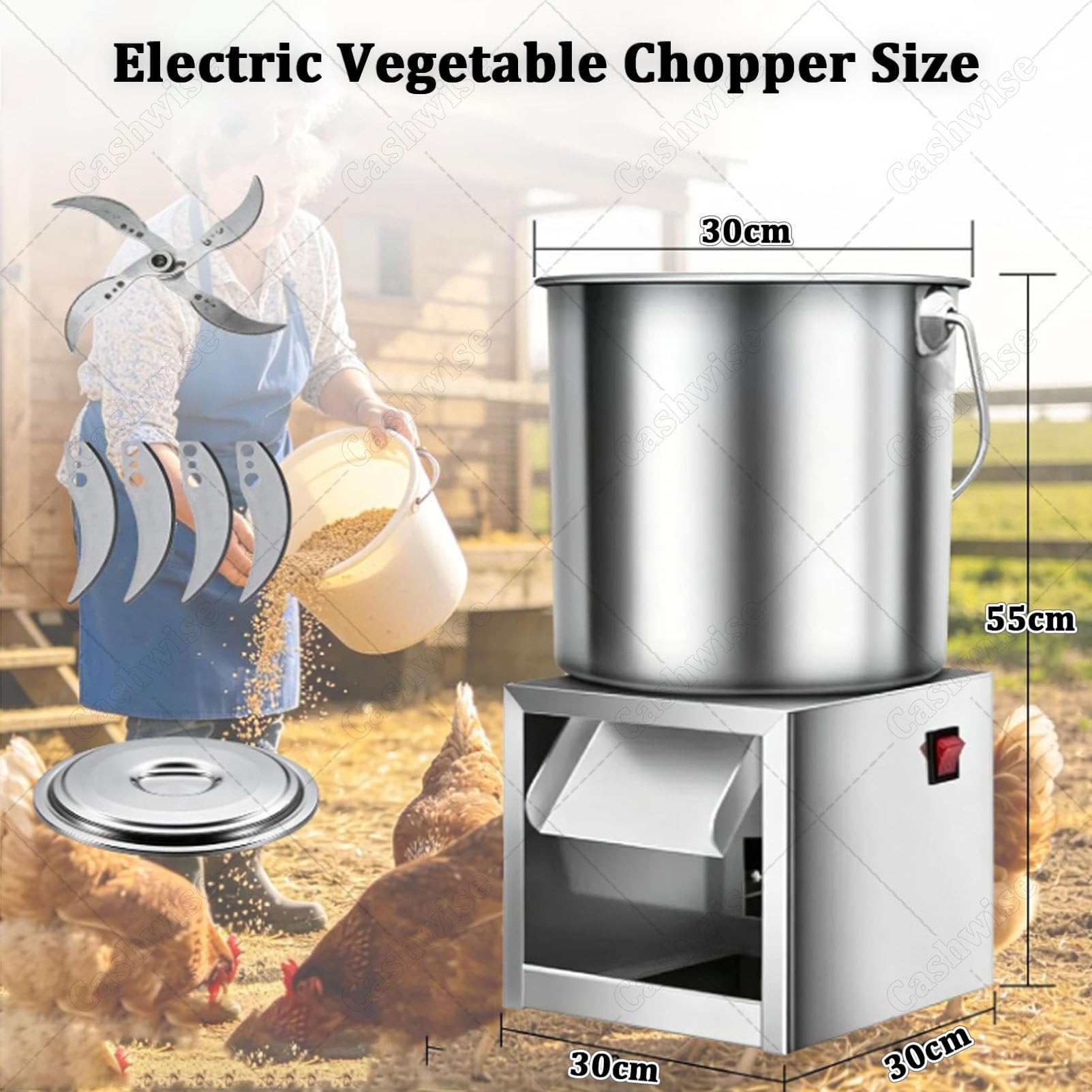 Robot da cucina professionale, trita-verdure elettrico da 2400 W, bocca di carico a diametro ampio, capacità 150 kg/h e 3500 giri/min, struttura in acciaio inox rinforzato; adatto alla lavorazione