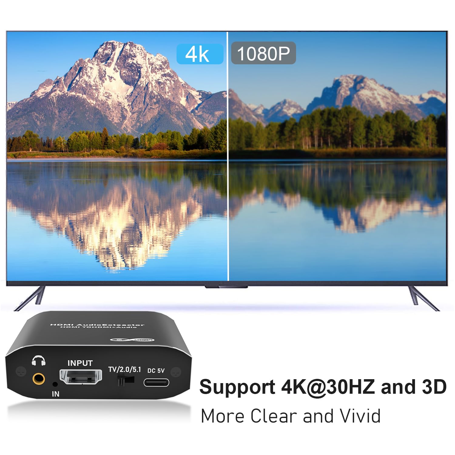 Tendak Extractor de Audio 4K HDMI, Adaptador de Audio óptico, Coaxial y Estéreo de 3,5mm para HDTV, PS4, PS5, Blu-ray y DVD.