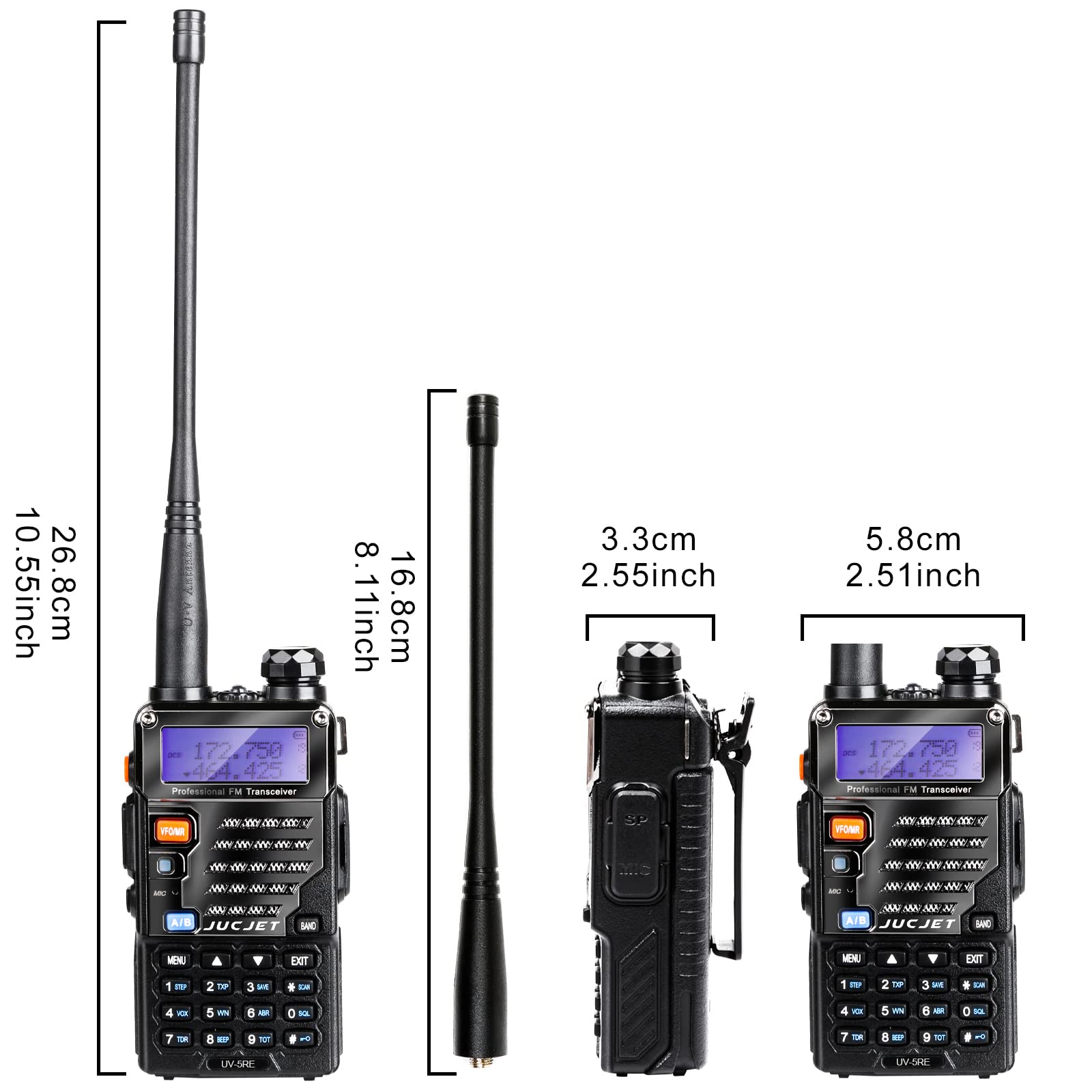 5RE M ricetrasmittenti radioamatoriali portatili, serie 5RE aggiornata, pannello frontale stile metallo, 128 canali, One-Key Frequency Match, compatibile con impostazioni UV-5R e 5RE, confezione da 2