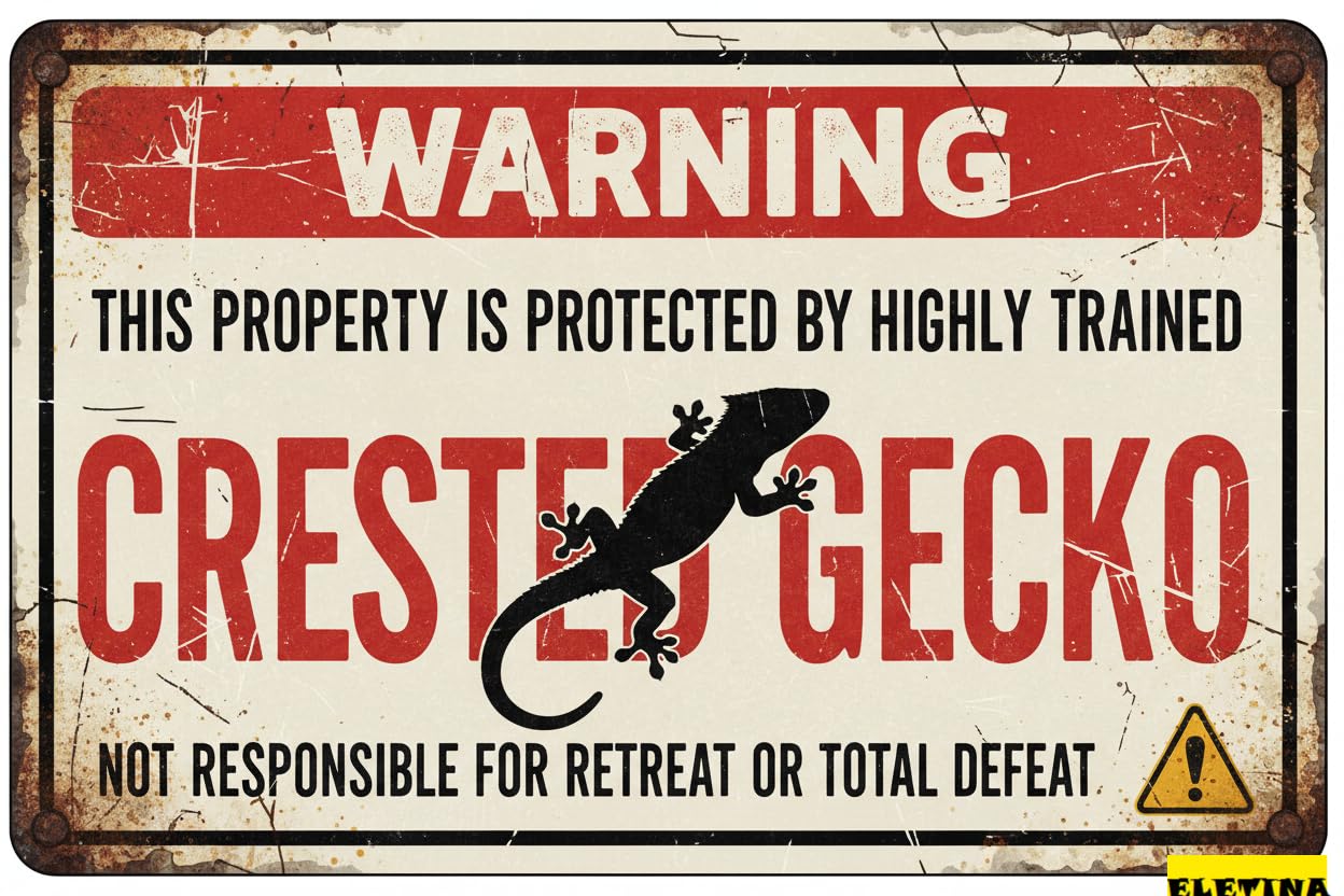 Vintage Metal Tin Sign for Man Cave Warning This Property Is Protected By A Highly Trained Crested Gecko Home S Yard Outdoor S Businesses 8x12in Private Decorative