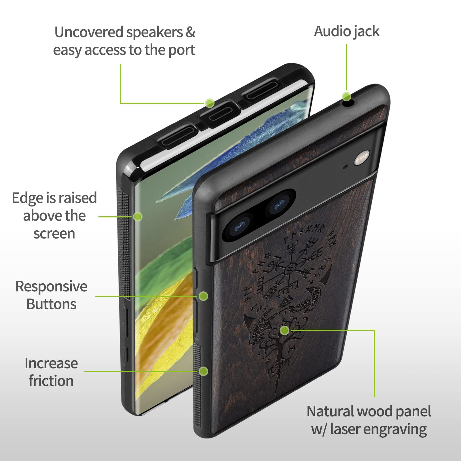 Carveit Custodia in Legno per Google Pixel 7a Cover, Paraurti