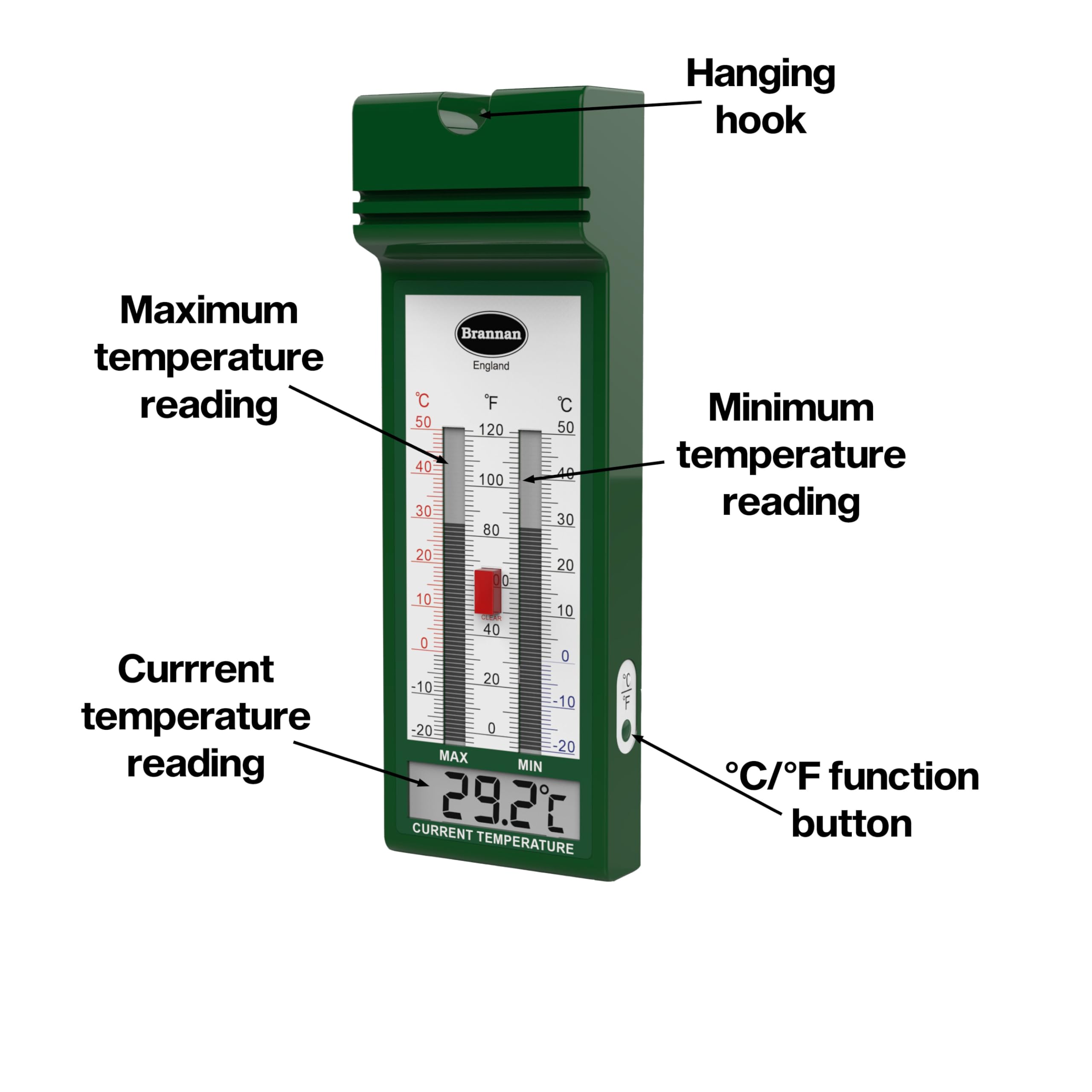 Brannan Digital Max Min Thermometer – Stylish Quickset Greenhouse Thermometer to Monitor Maximum and Minimum Temperatures in a Garden Greenhouse Indoor Room Home Growroom Easily Wall Mounted — view 5