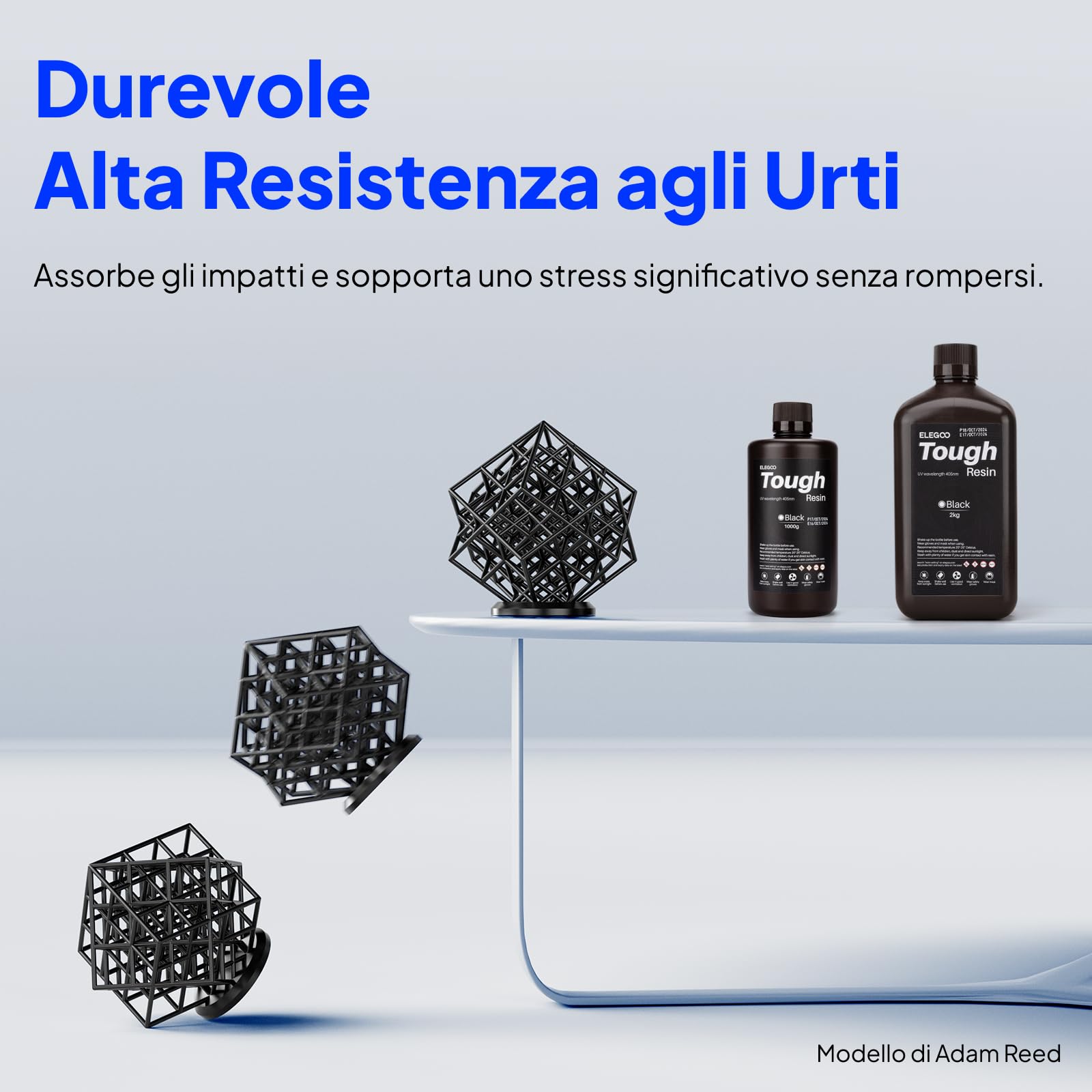 ELEGOO Resina Tough ad Alta Durezza, Bassa Viscosità e Minimo Ritiro, Compatibile con Stampanti 3D MSLA/LCD/DLP, Nero 2000g