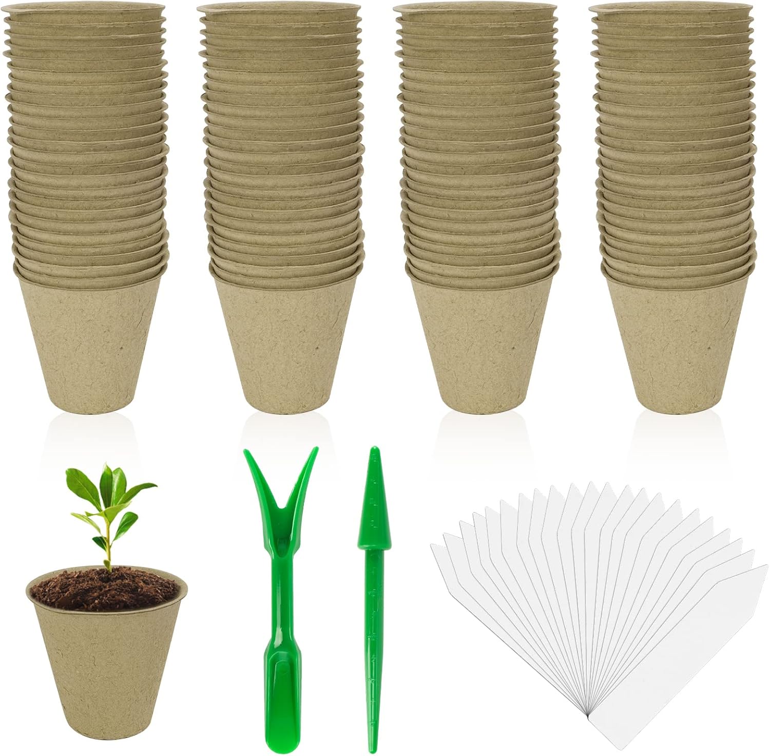 Woohome 156-teiliges Anzuchtset - Biologisch Abbaubare Töpfe Mit Pflanzetiketten & Werkzeugen
