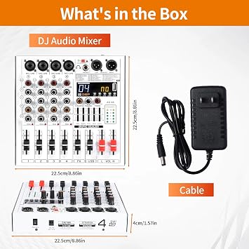 Professional 4-Channel DJ Audio Mixer with Bluetooth, 5-Band EQ, 99 DSP Effects, USB Audio Interface, +48V Phantom Power for Live Streaming, Podcasting, Karaoke, Home Studio Recording