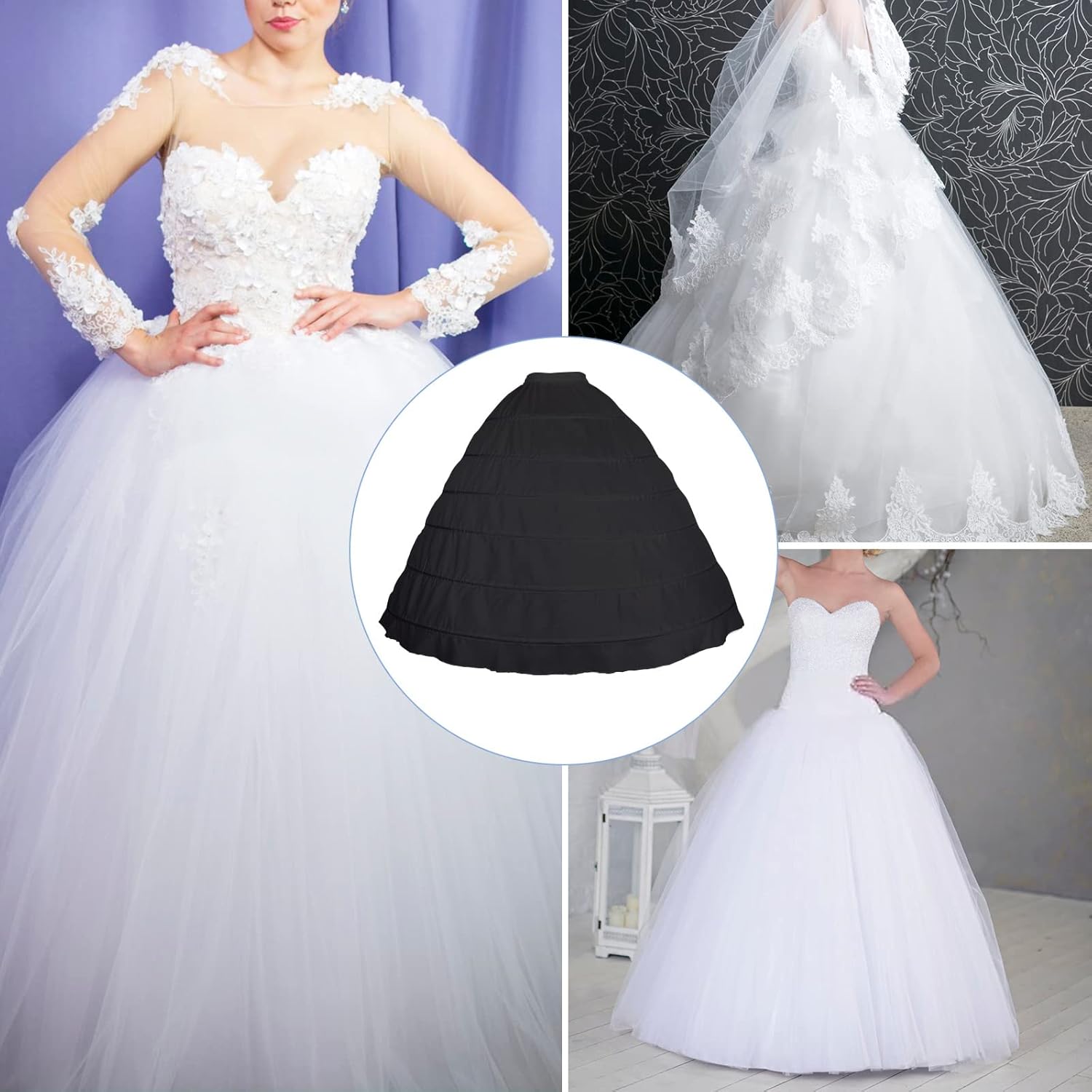 Women Crinoline Petticoat A-line 6 Hoop Skirt Slips Long Underskirt for Wedding Bridal Dress Ball Gown - Image 6