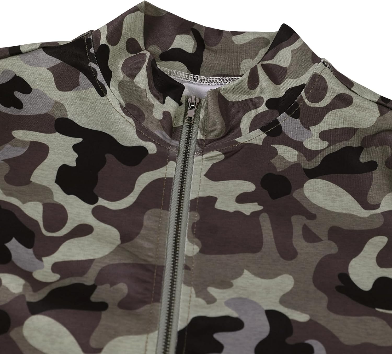 Women's Camo Print Y2K Cropped Long Sleeve Shirt Lightweigh Zip Up Jacket Workout Top - Image 4