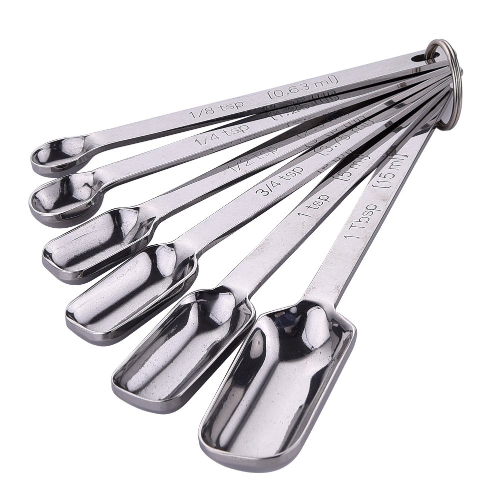 ICEKEYStainless Steel Measuring Spoons (set of 6) for Measuring Liquid and Dry Ingredients (Square)